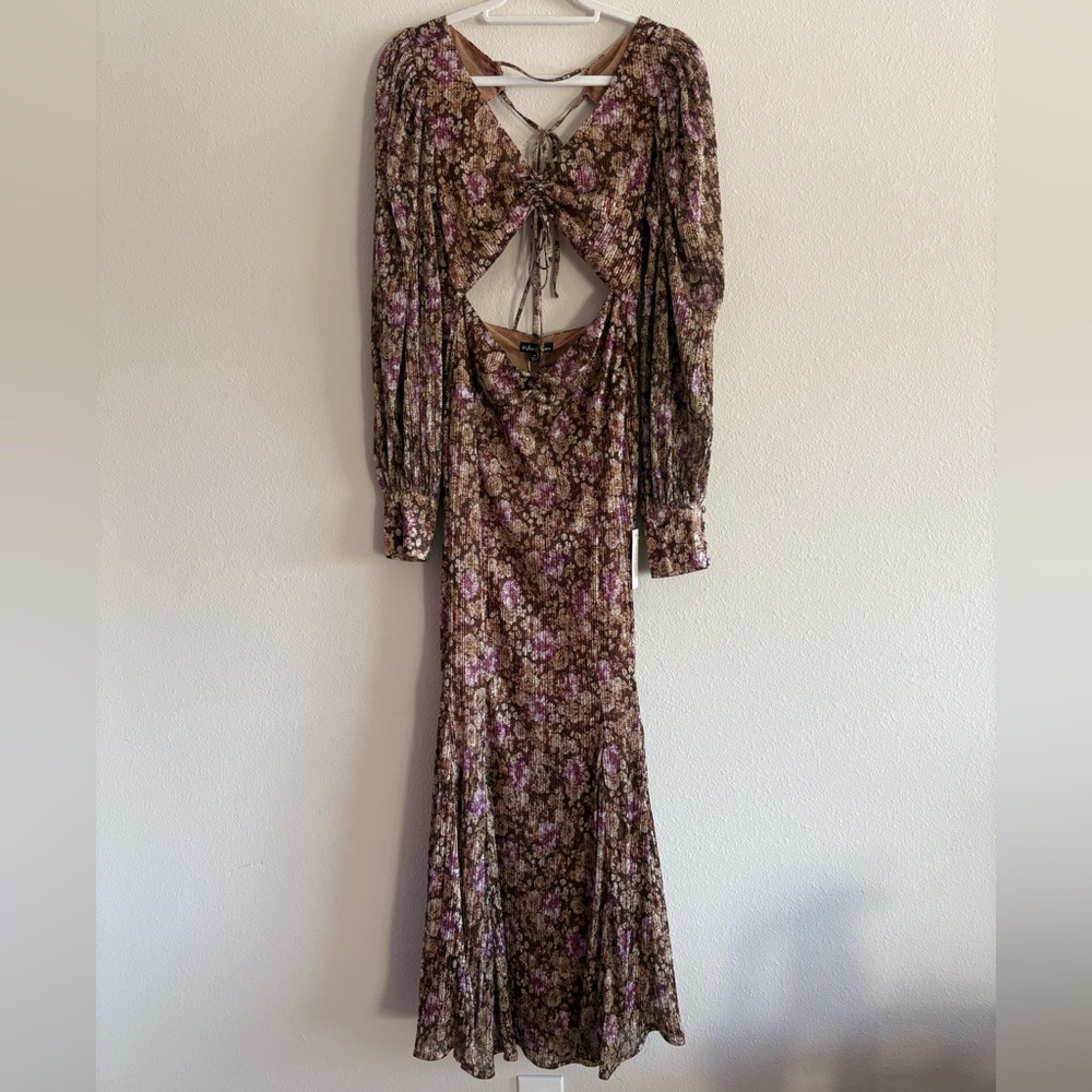 NWT For Love & Lemons Wynne Maxi Dress Shimmer Women’s Medium Cut-Out Sparkles - Picture 7 of 13